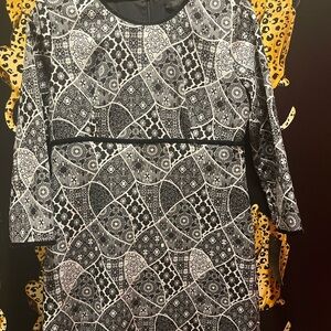 Zara Black and White Geometric Long Sleeve Dress